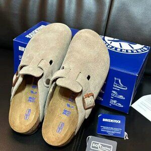 Birkenstock Boston Clog Suede Sandal Taupe